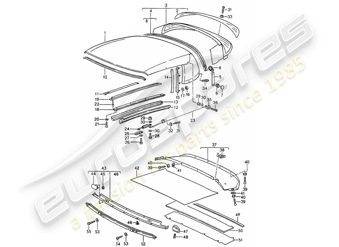 porsche 1994 (964) cabrioverdeck - dichtungsleiste - einzelteile ersatzteildiagramm