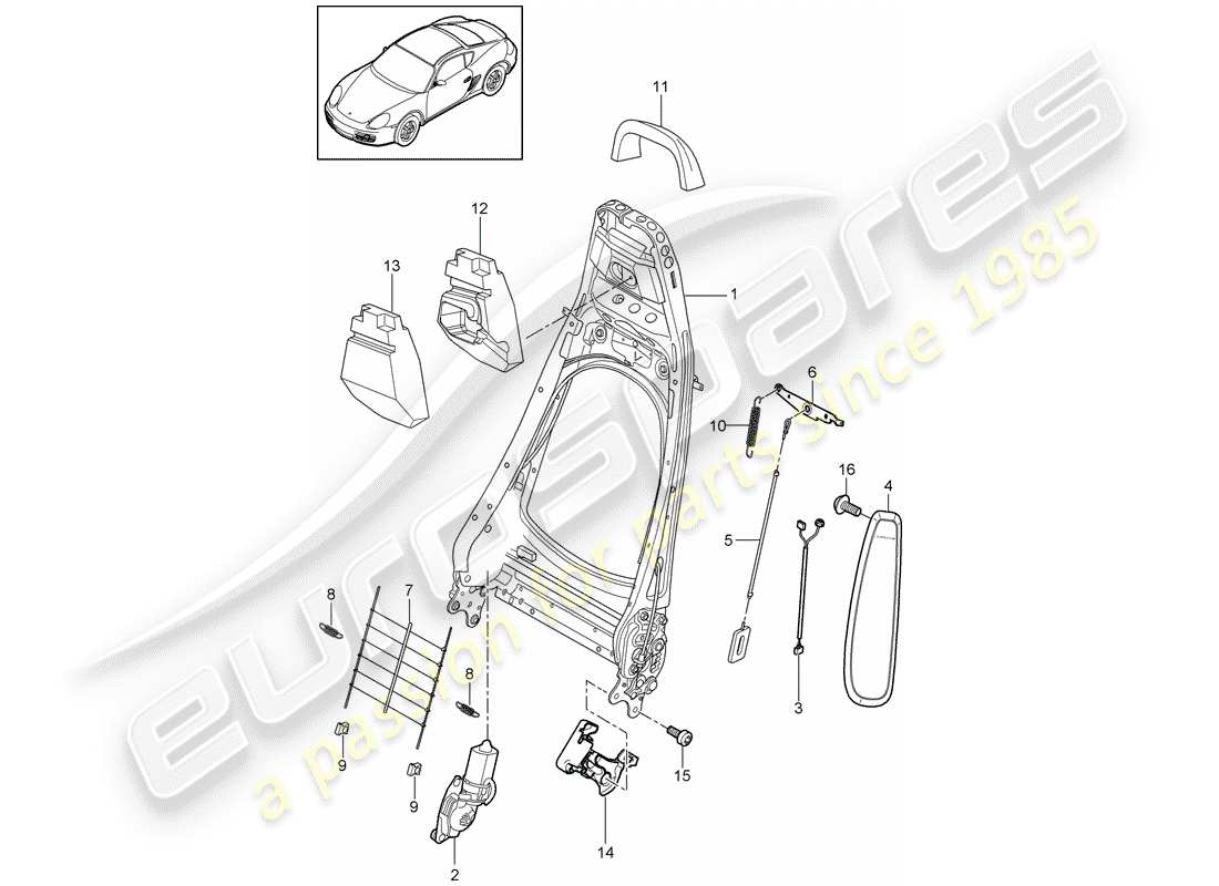 porsche 2010 (987 cayman) rückenlehnenrahmen ersatzteildiagramm
