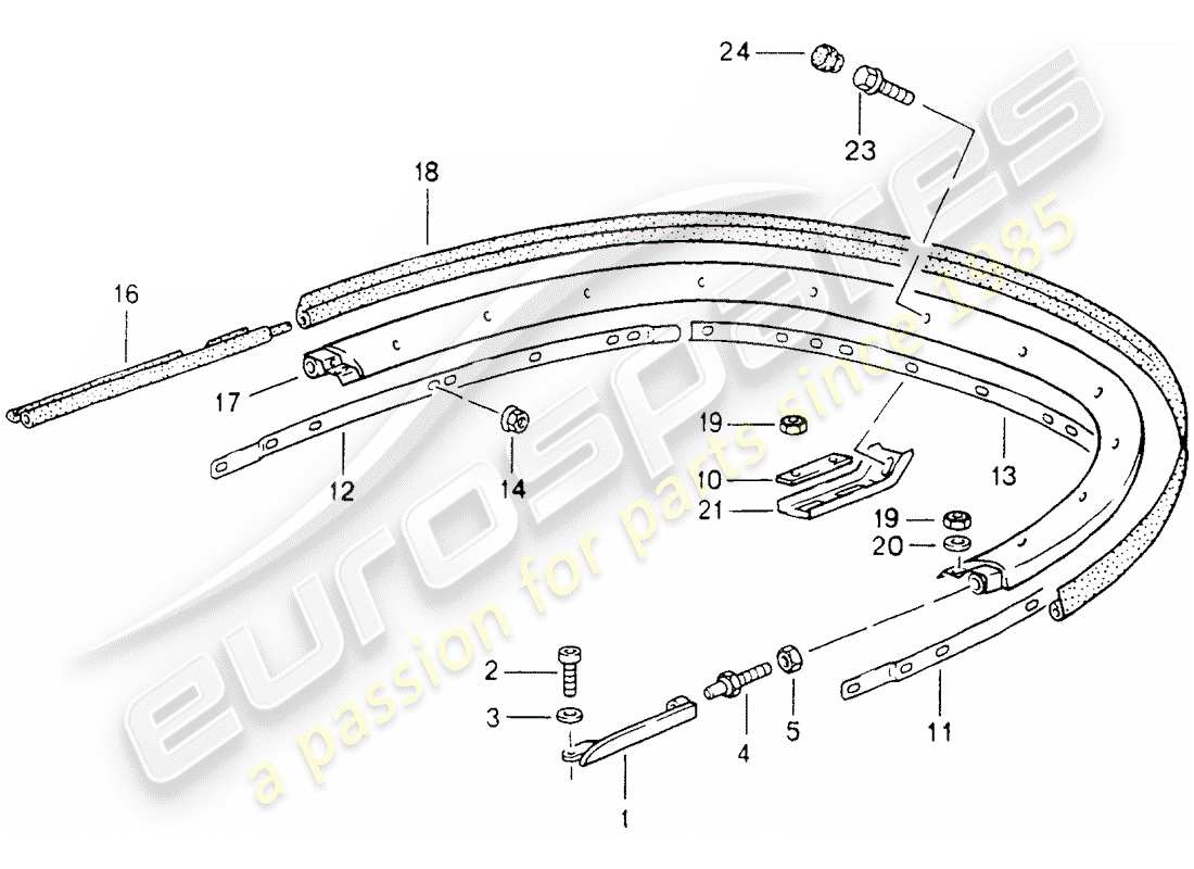 porsche 1991 (964) cabrioverdeck - halterung - einzelteile ersatzteildiagramm