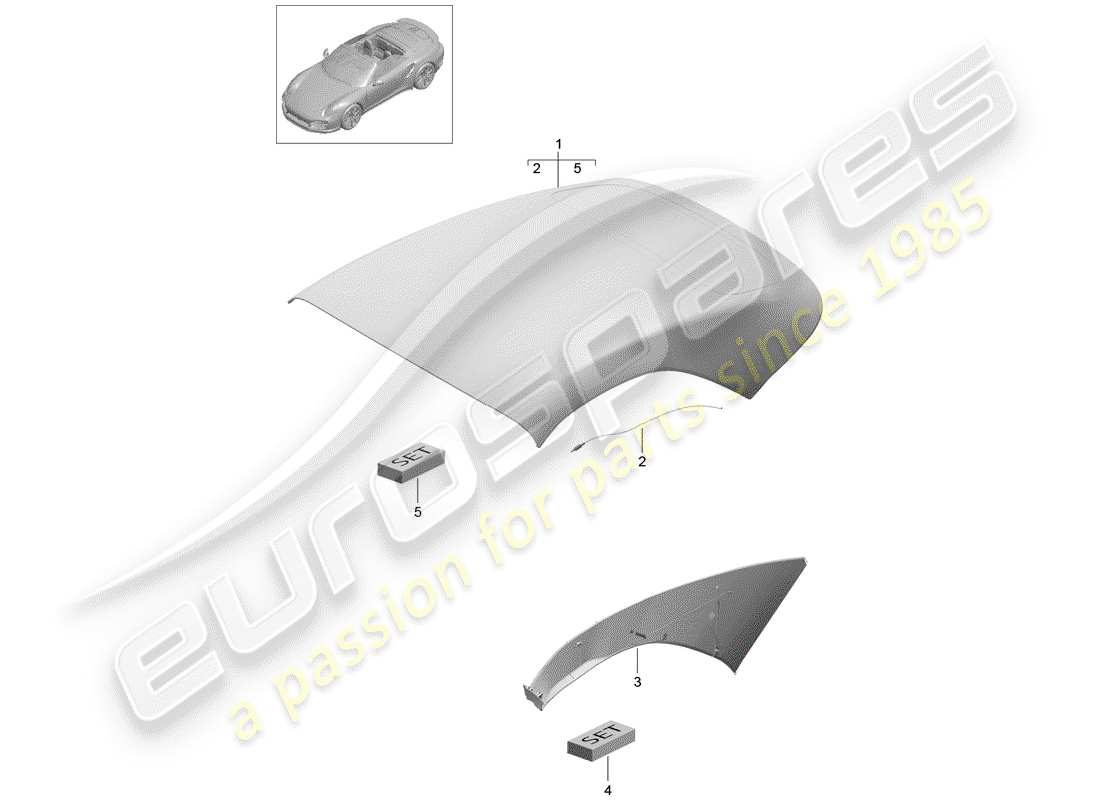 porsche 2019 (991-2 turbo) cabrio-verdeckbezug teilediagramm