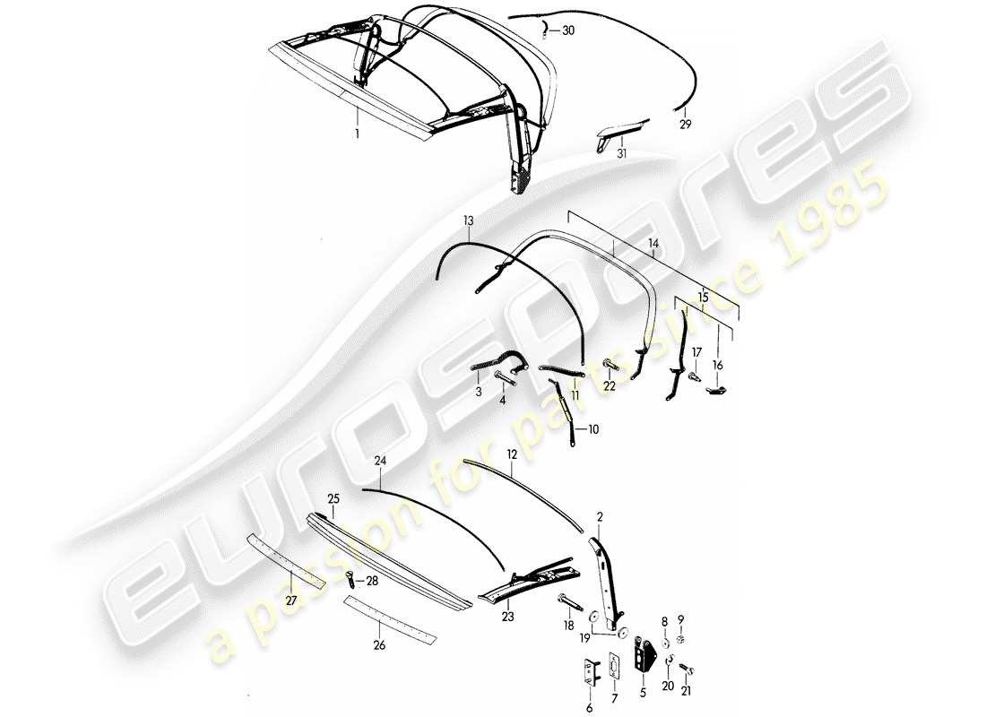 porsche 1960 (356b/356c) top frame ersatzteildiagramm