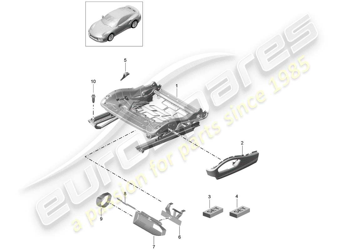 porsche 2016 (991-1 turbo) sitzrahmen teilediagramm