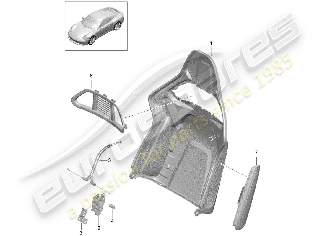 porsche 2018 (991-2) rückenlehnenschale teilediagramm