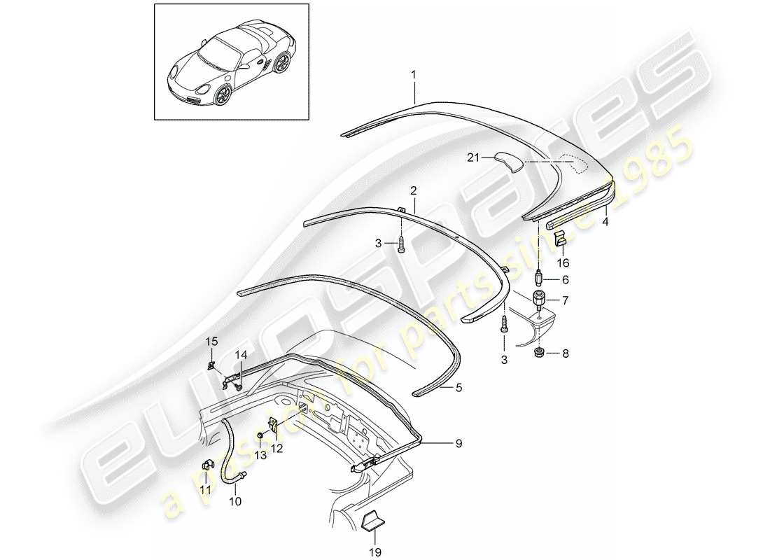 porsche 2010 (987 boxster) ersatzteildiagramm für obere staubox