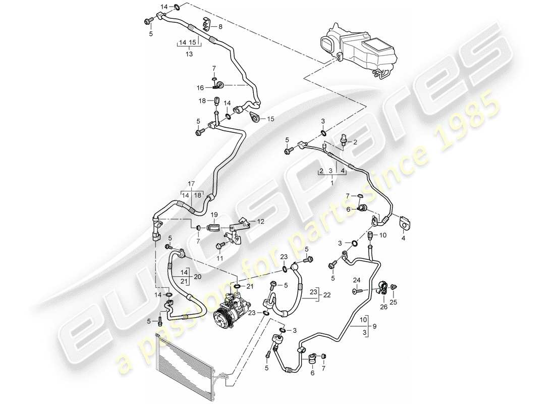 porsche 2010 (cayenne e1 9pa) kältemittelkreislauf teilediagramm