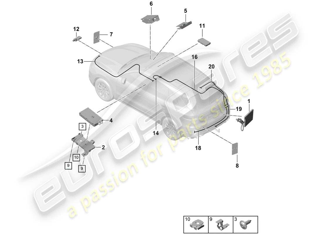 porsche 2019 (cayenne e3 9ya/9yb) antenne teilediagramm