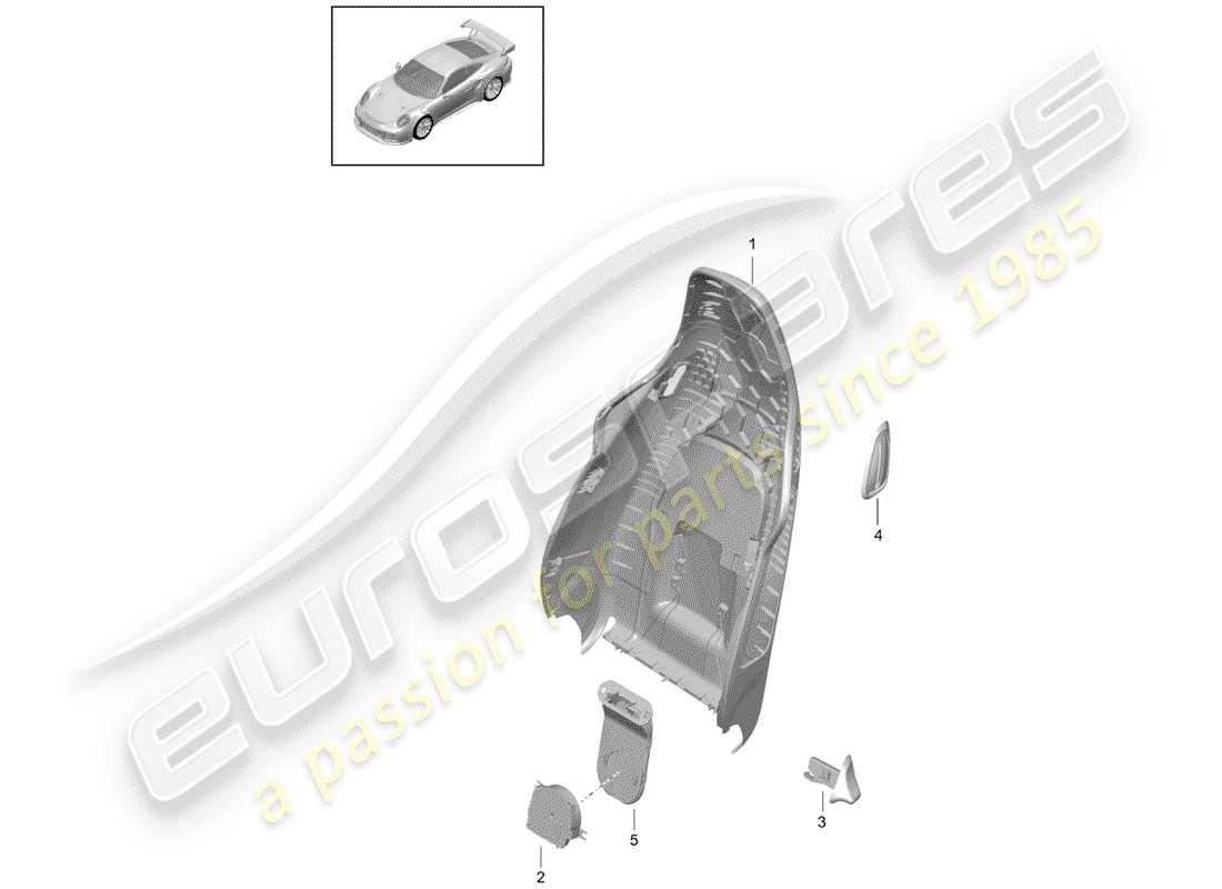 porsche 991 turbo (2016) rückenlehnenschale ersatzteildiagramm