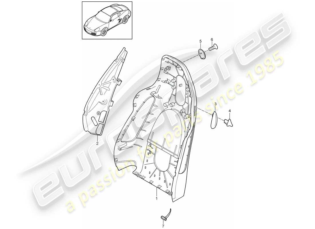 porsche 2010 (987 cayman) rückenlehnenschale ersatzteildiagramm