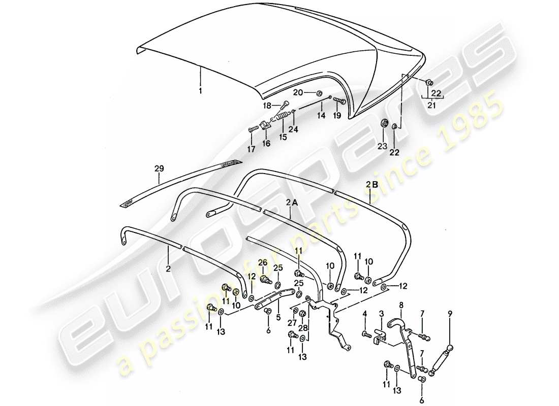 porsche 1989 (911) cabrioverdeck - verdeckrahmen - einzelteile - d - mj 1989>> - mj 1989 ersatzteildiagramm