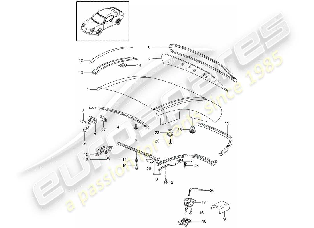 porsche 2009 (997-2) hardtop-ersatzteildiagramm