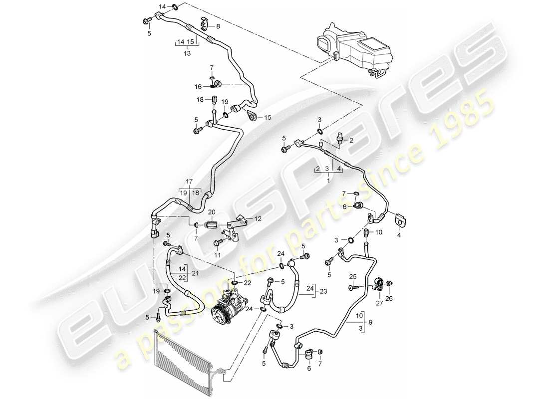 porsche 2005 (cayenne e1 9pa) kältemittelkreislauf teilediagramm