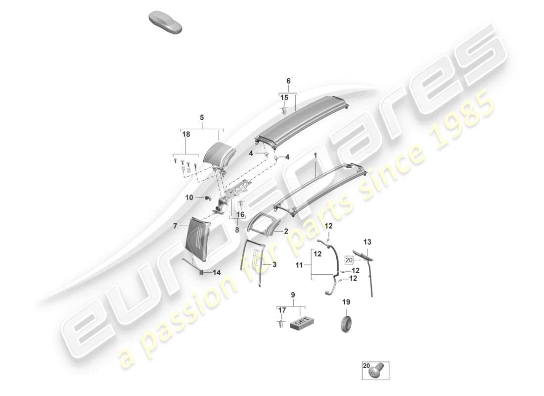porsche 2020 (992-1) verkleidung targabügel und flap teilediagramm