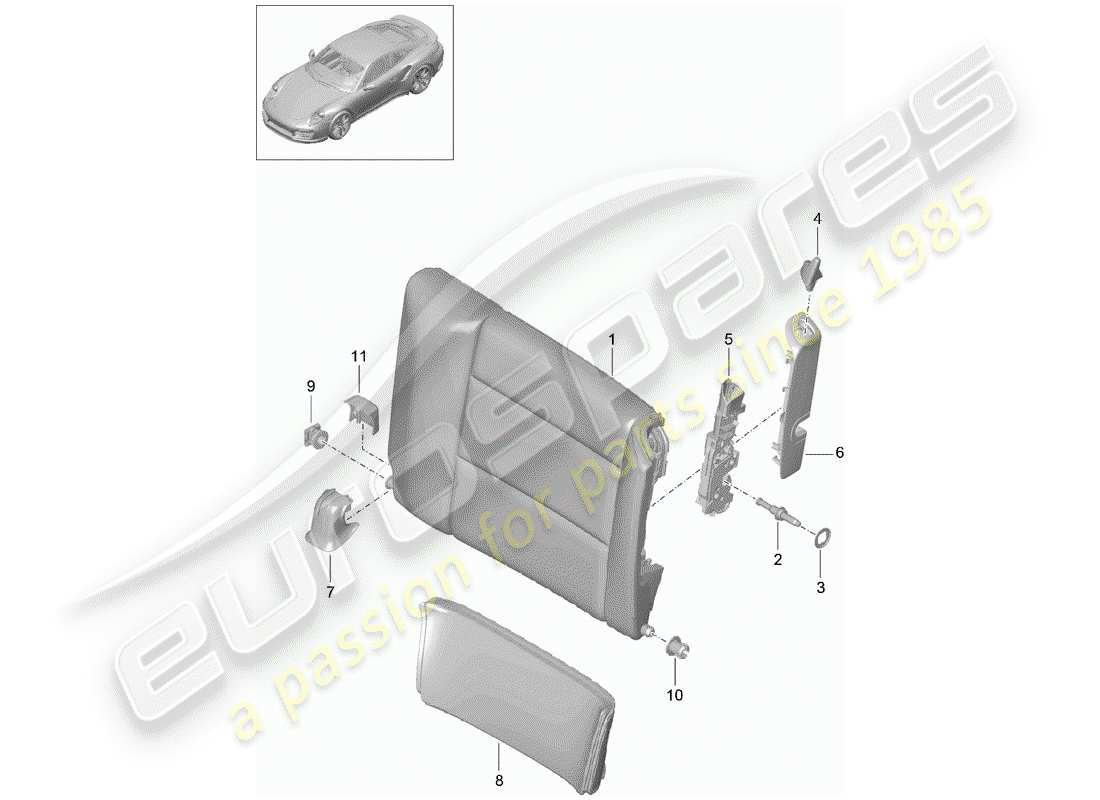 porsche 2014 (991-1 turbo) notsitz-rückenlehne ersatzteildiagramm