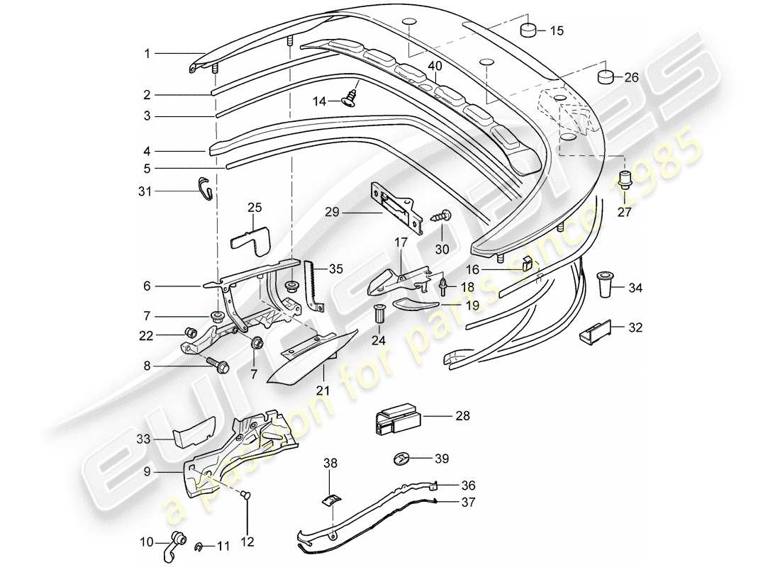 porsche 2008 (997-1 turbo / gt2) ersatzteildiagramm für obere staubox