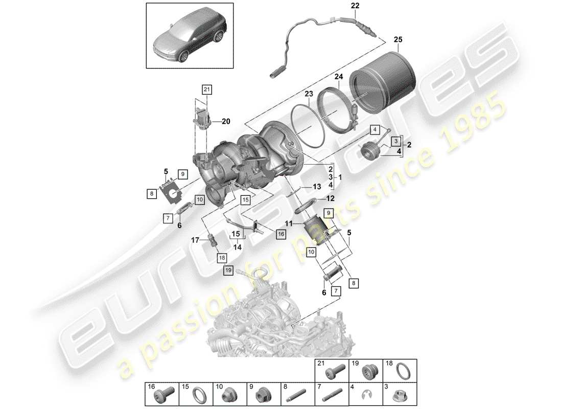porsche 2018 (cayenne e3 9ya/9yb) abgasturbolader teilediagramm