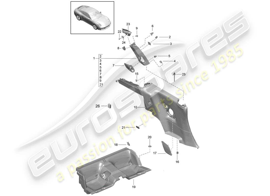 porsche 2019 (991-2) seitenverkleidung - ersatzteildiagramm
