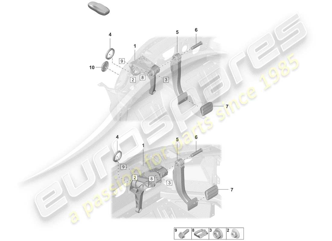 porsche 2019 (992-1) brems- und kupplungspedale teilediagramm