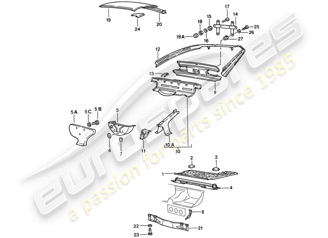 porsche 1978 (924) getriebeträger - gepäckraumboden - dach ersatzteildiagramm