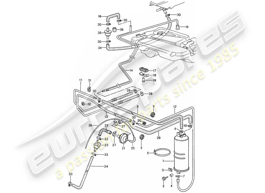 porsche 1994 (968) tankbelüftung ersatzteildiagramm