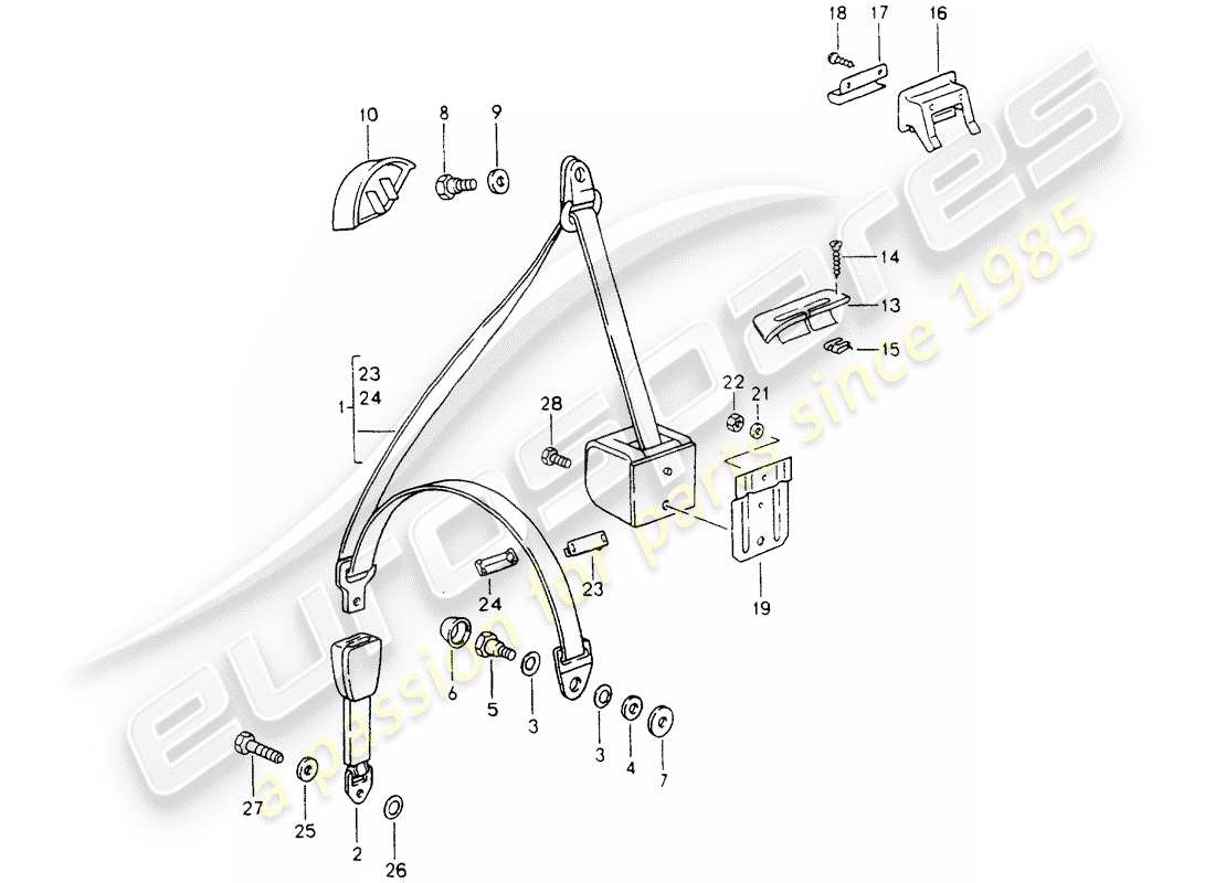 porsche 1991 (964) sicherheitsgurt - teilediagramm