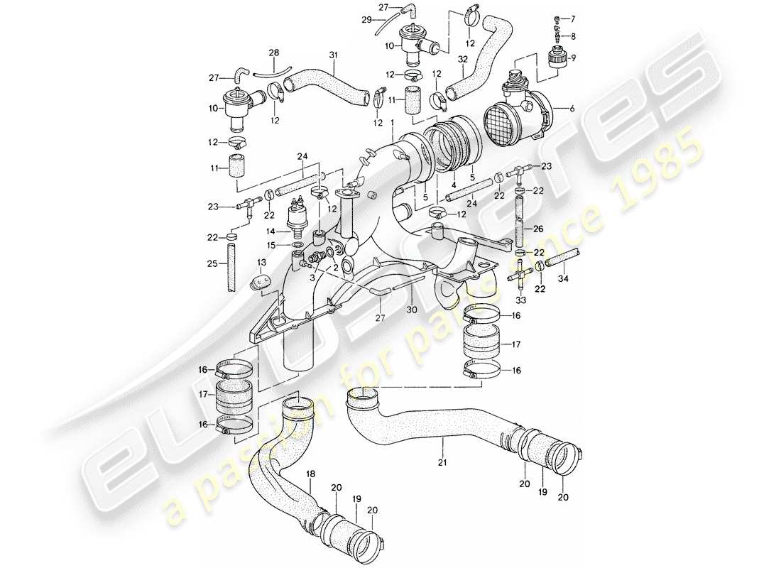 porsche 1996 (993) turbolader teilediagramm