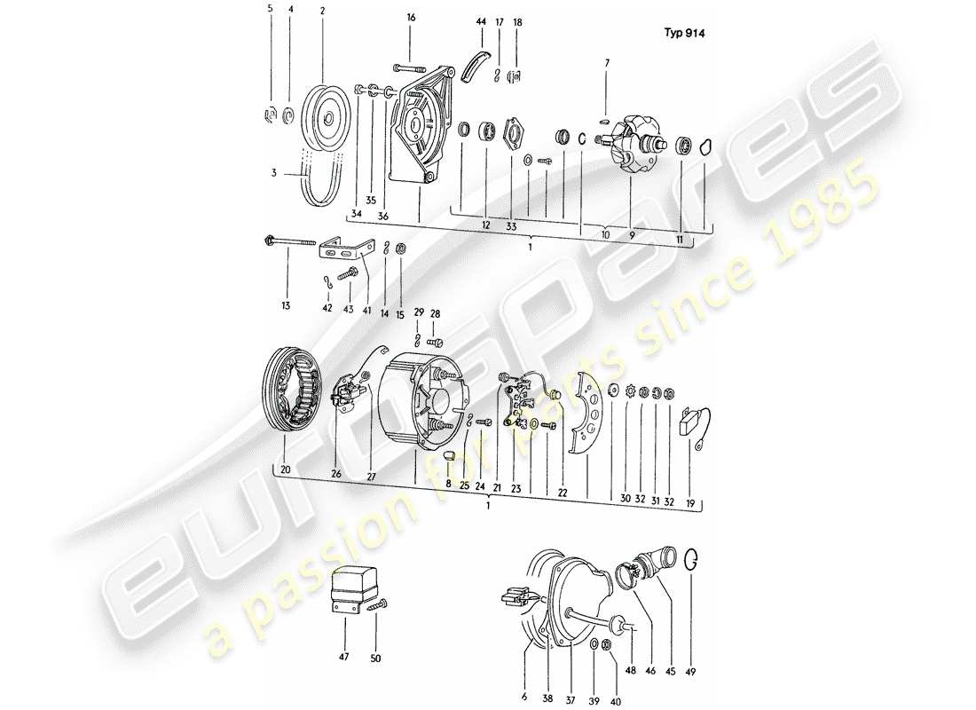 porsche 1971 (914) lichtmaschine - einzelteile ersatzteildiagramm