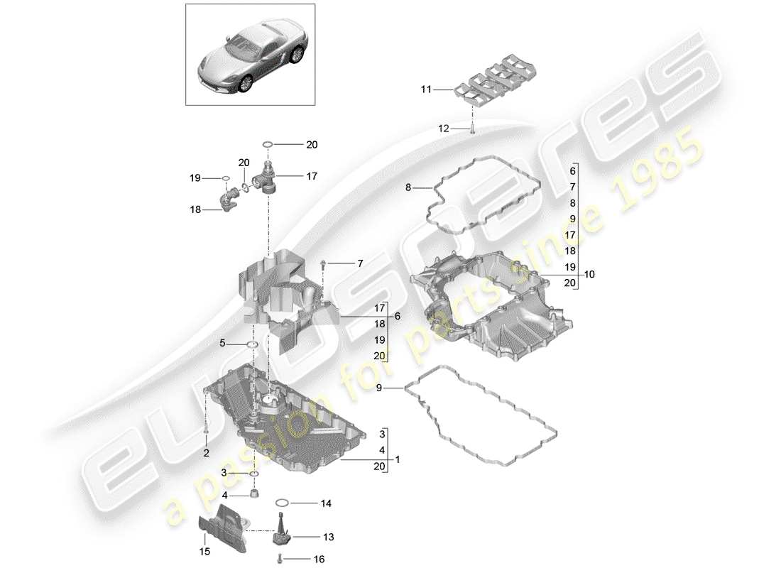 porsche 2017 (718 boxster) motor (öldruck/schmierung) teilediagramm