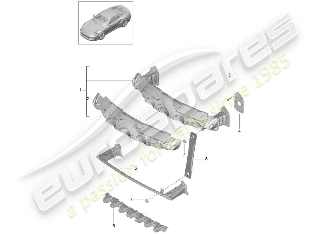 porsche 991 turbo (2015) stoßstangenhalterung - ersatzteildiagramm