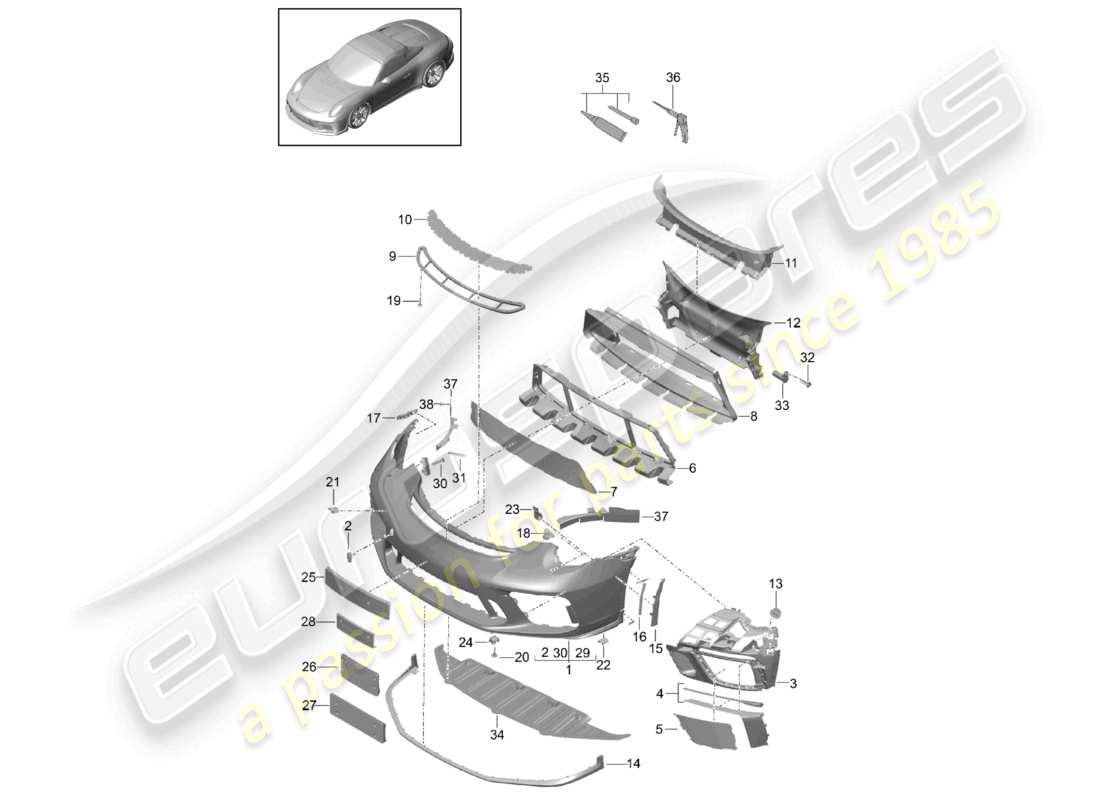 porsche 2014 (991-1 r/gt3/rs) stoßstange vorne spoiler teilediagramm