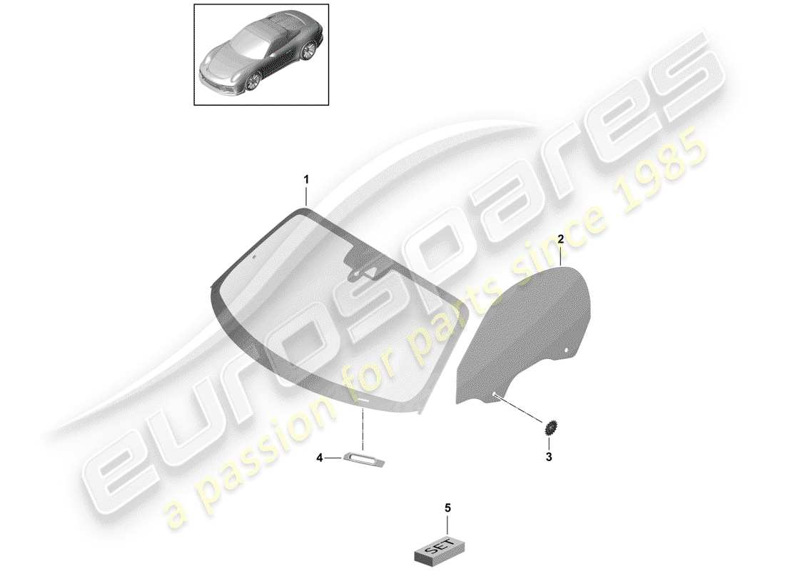 porsche 2014 (991-1 r/gt3/rs) windschutzscheibenglas ersatzteildiagramm
