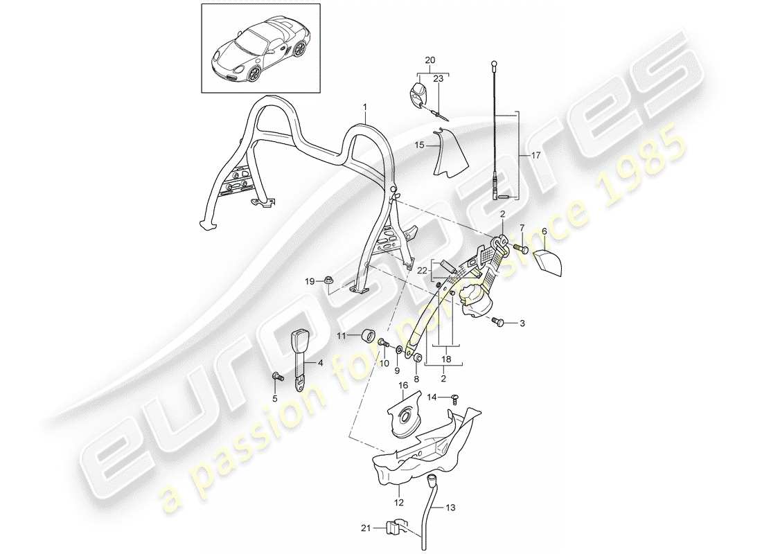 porsche 2006 (987 boxster) roll bar-ersatzteildiagramm