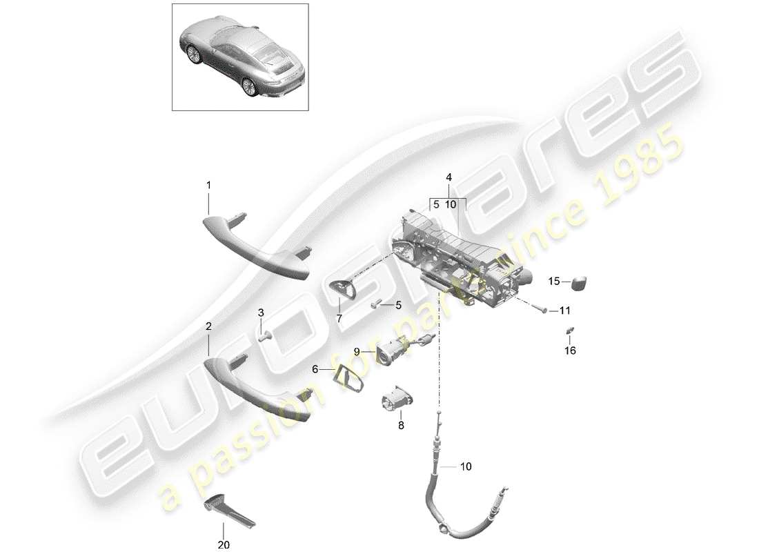 porsche 2019 (991-2) türgriff, aussen teilediagramm