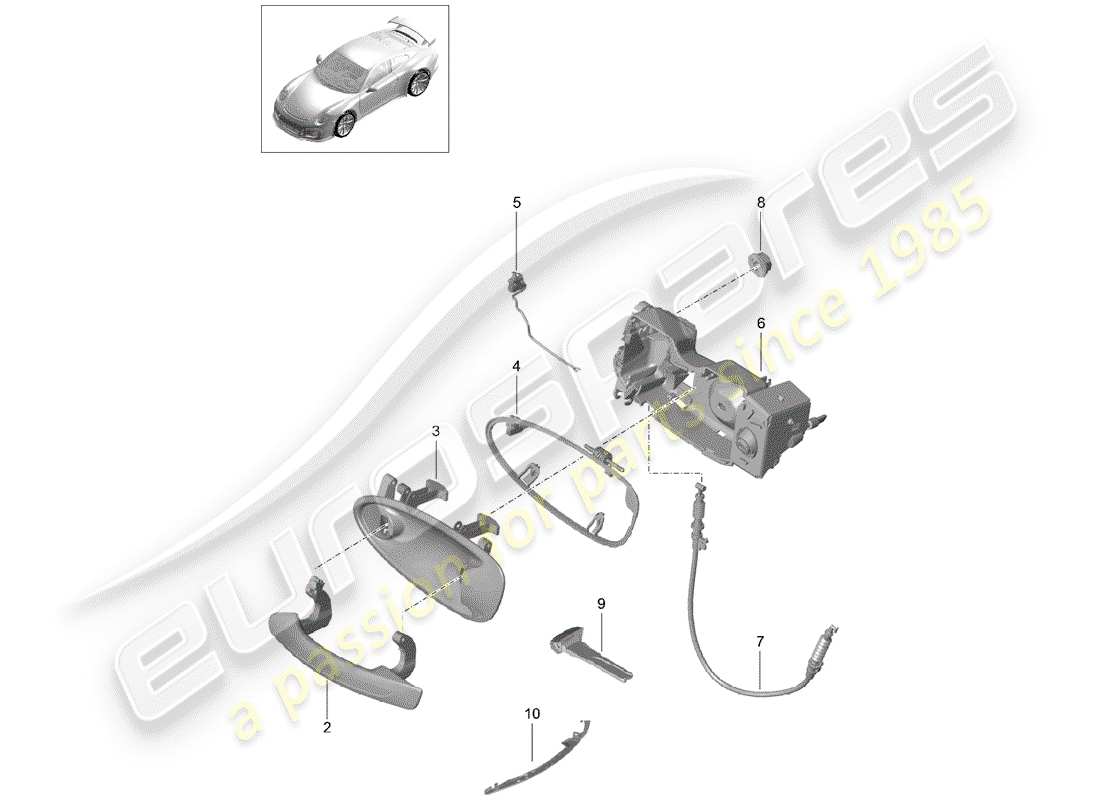 porsche 2014 (991-1 r/gt3/rs) türgriff, aussen teilediagramm