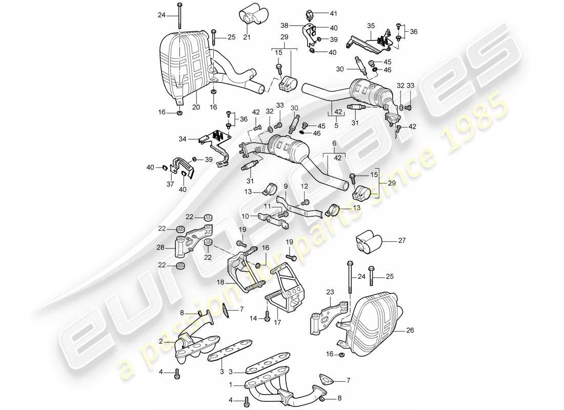 porsche 2008 (997-1) abgassystem teilediagramm