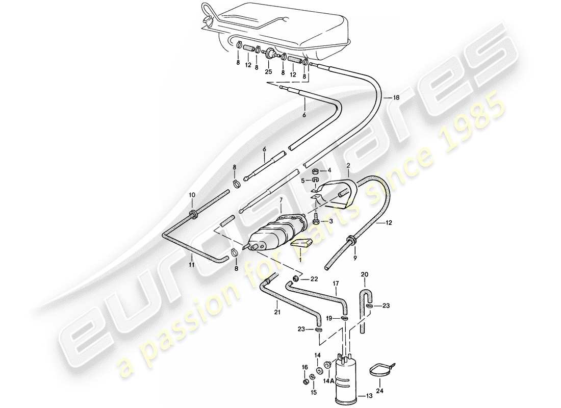 porsche 1977 (924) verdunstungsbehälter - teilediagramm
