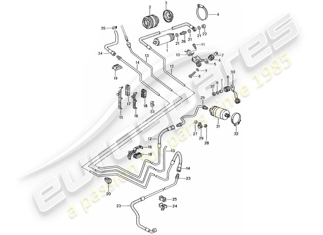 porsche 1996 (993) kraftstoffsystem teilediagramm