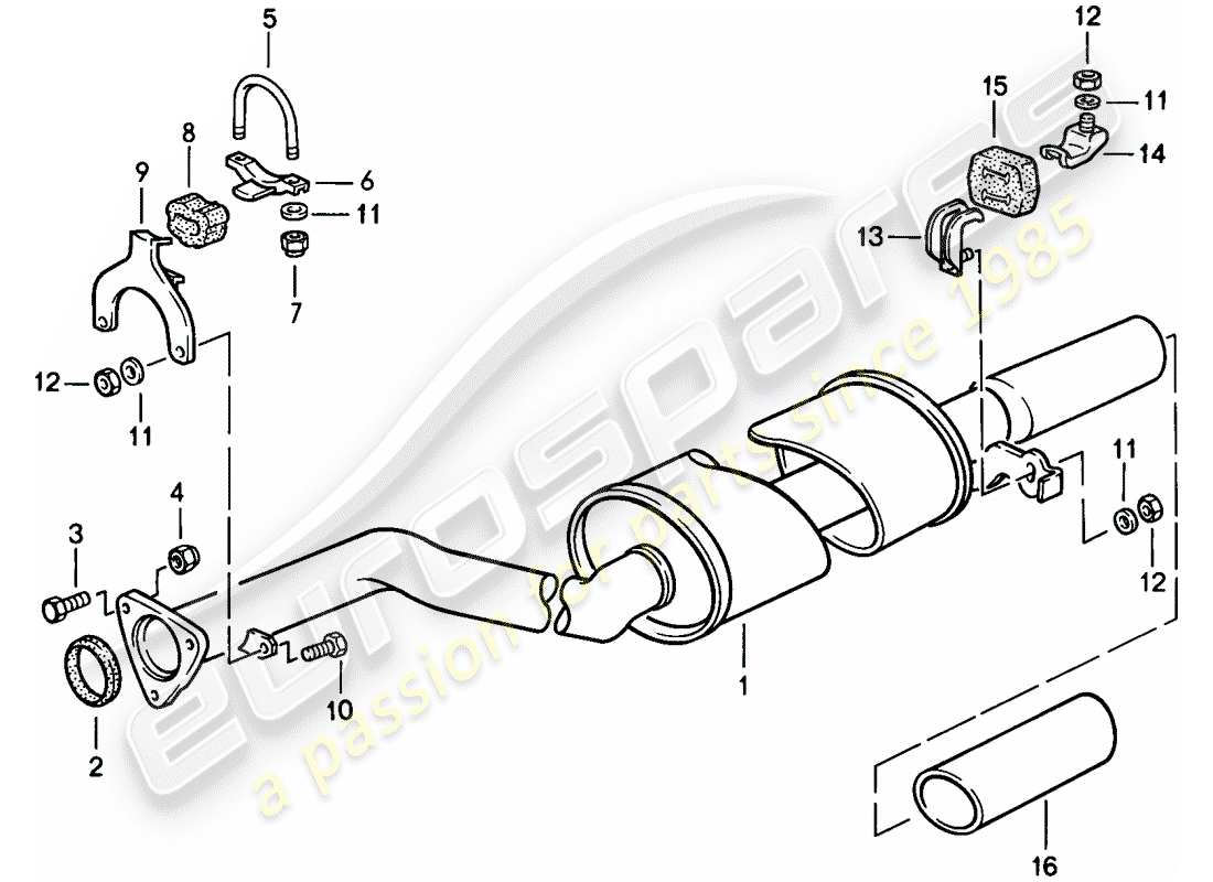 porsche 1988 (944) auspuffanlage - - auspuffschalldämpfer, hinten ersatzteildiagramm