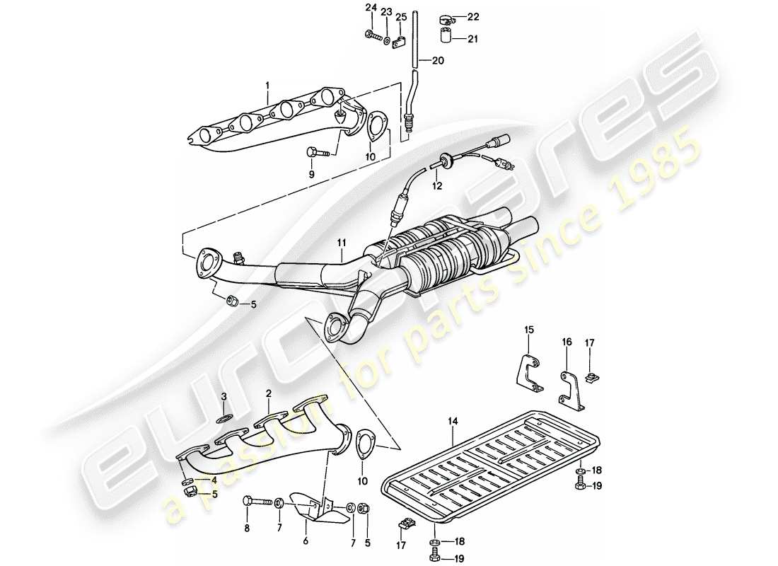 porsche 1984 (928) auspuffanlage - katalysator teilediagramm