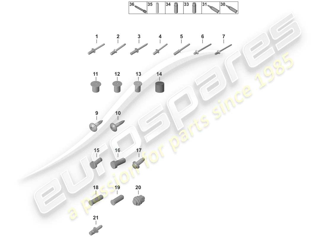 porsche 2020 (992-1) befestigungselemente ersatzteildiagramm