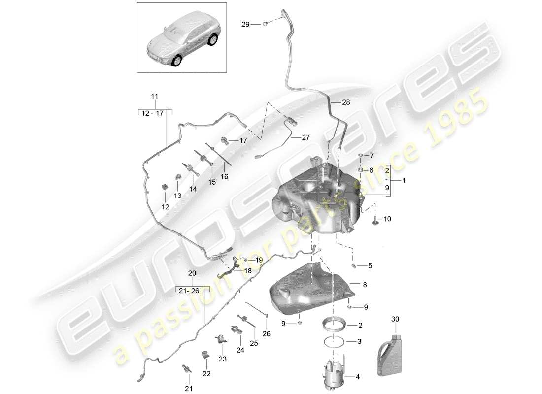 porsche 2014 (macan) ex. abgas kontroll system teilediagramm