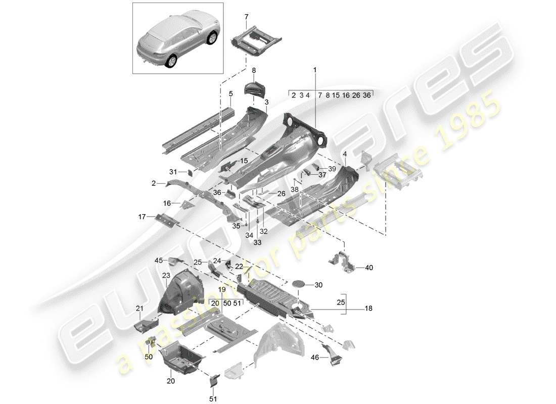 porsche 2014 (macan) bodenplatten teilediagramm