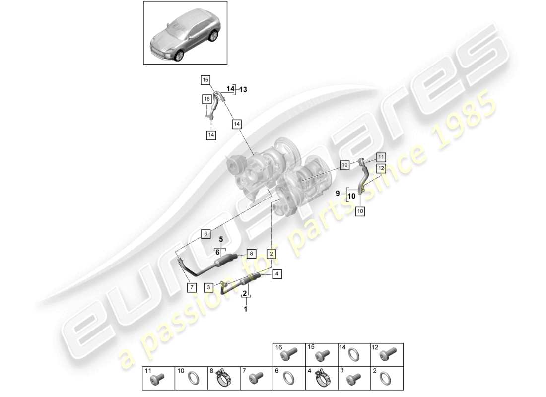 porsche 2020 (macan) kühlmittelkühlsystem für turbolader teilediagramm