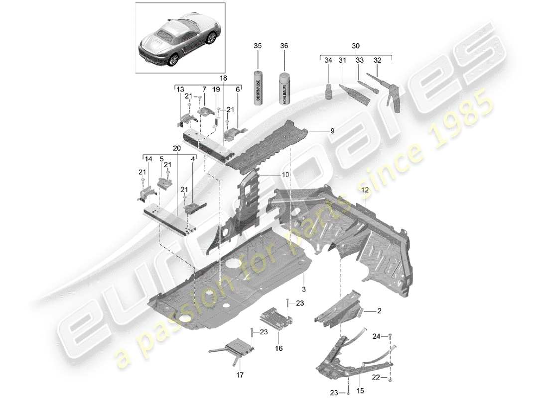 porsche 2017 (718 boxster) bodenplatten ersatzteildiagramm