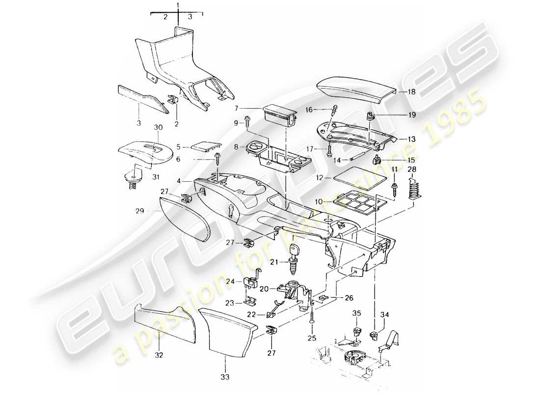 porsche 2004 (986 boxster) center console ersatzteildiagramm