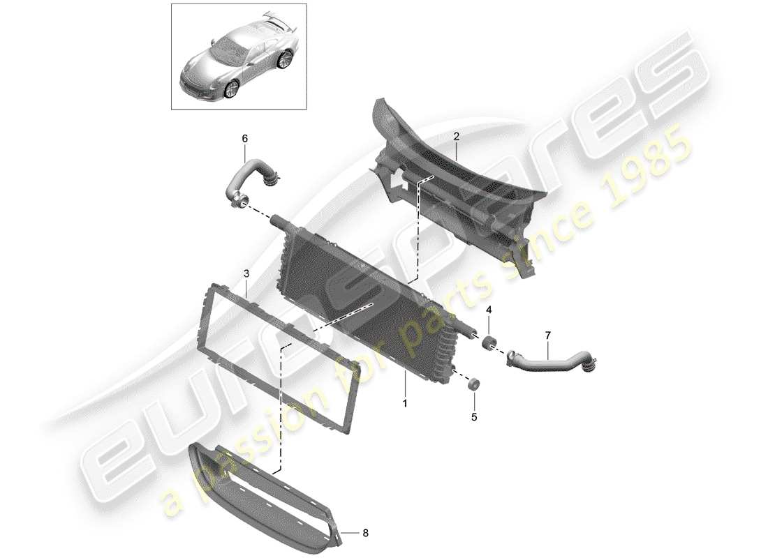 porsche 2018 (991-2 r/gt3/rs) kühler-teilediagramm
