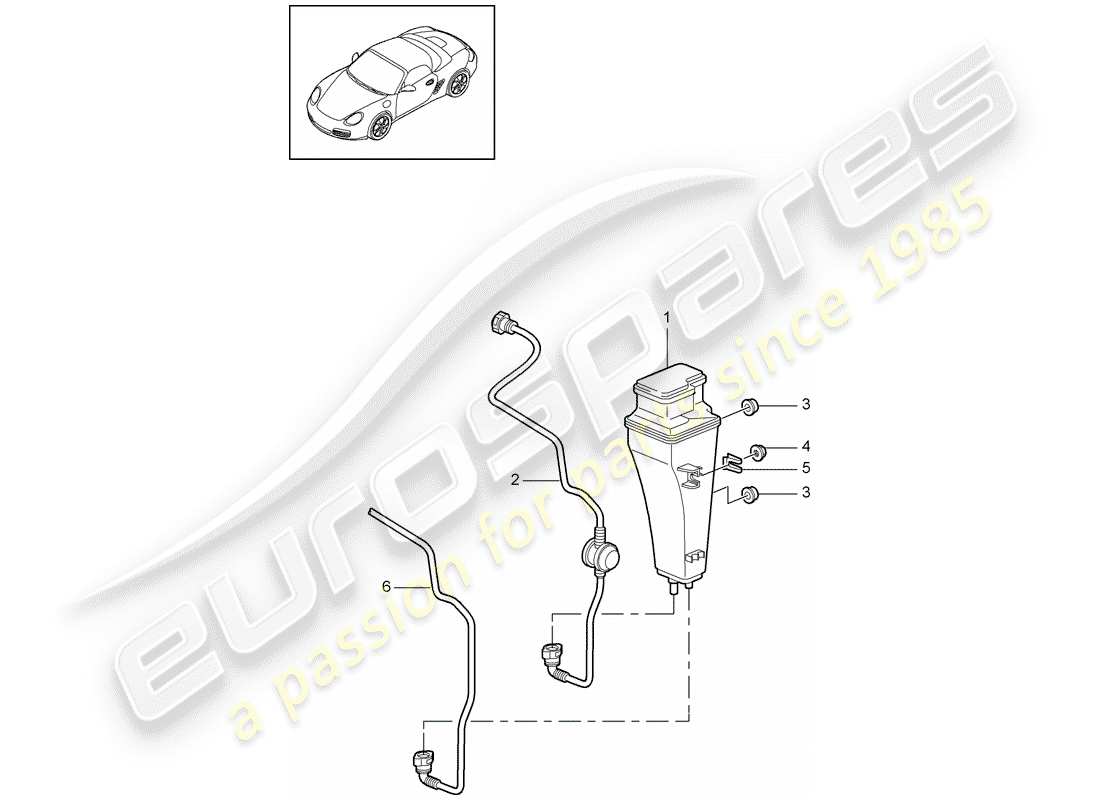 porsche 2009 (987 boxster) verdunstungsbehälter - teilediagramm
