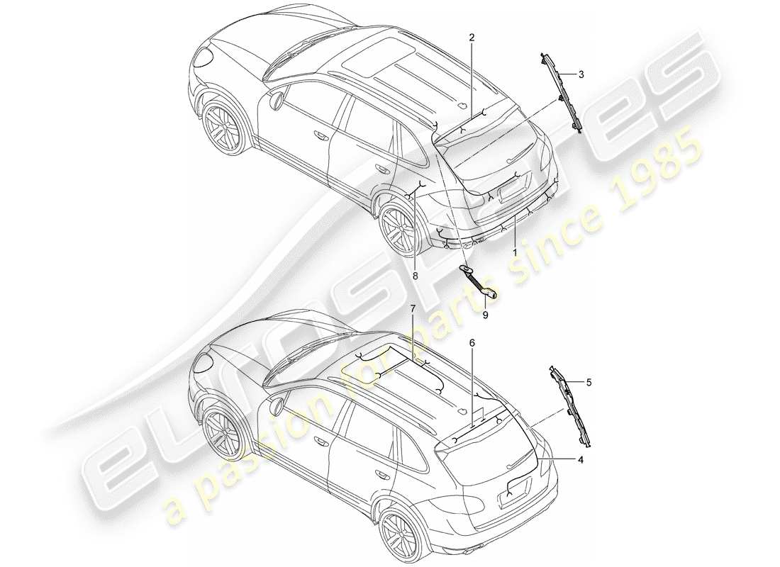 porsche 2012 (cayenne e2 92a) kabelbäume ersatzteildiagramm