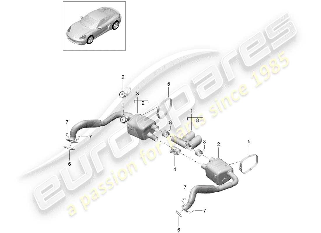 porsche 2018 (718 cayman) auspuffanlage teilediagramm
