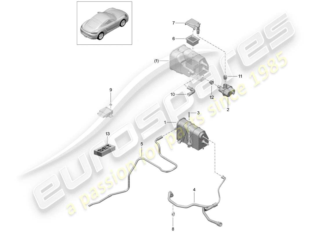 porsche 2018 (718 cayman) verdunstungsbehälter - teilediagramm