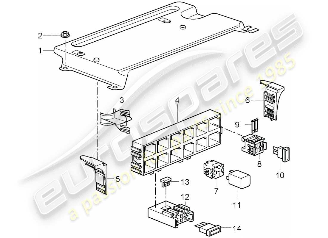 porsche 2011 (997-2 gt3) sicherungskasten/relaisplatte ersatzteildiagramm